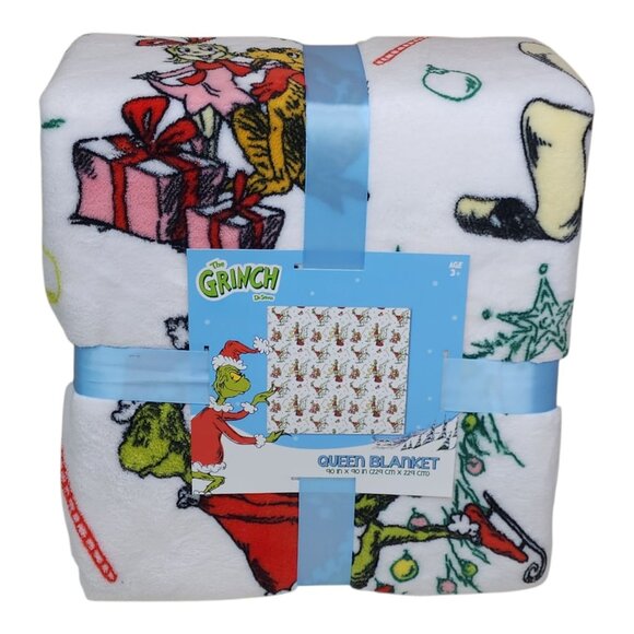 Dr. Seuss The Grinch Queen Plush Blanket 90" X 90" Christmas Soft & Warm Holiday - Picture 12 of 12